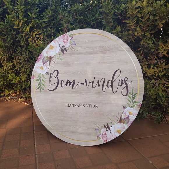 Placa Casamento boas Vindas Redonda 60x60cm