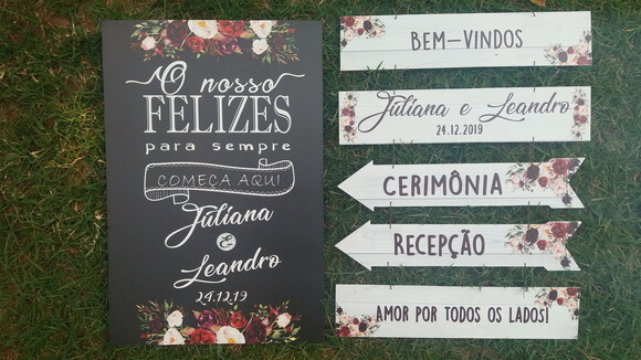 Placa Chalkboard 60x40 + 5 placas Indicativas casamento