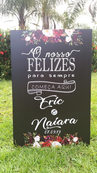 Placa Chalkboard Casamento  Felizes para Sempre 60x40