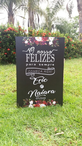 Placa Chalkboard Casamento  Felizes para Sempre 60x40