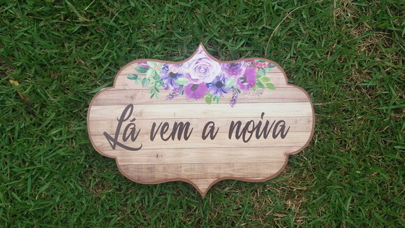 Placa de casamento COM SUA FRASE -Floral Roxo