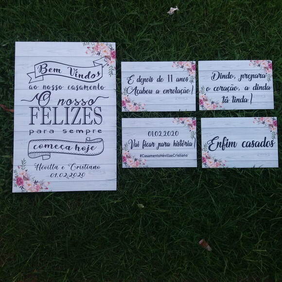 Placa de entrada 60x40 + 4 placas pajem casamento