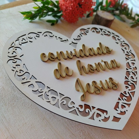 Placa de Pajem Coração arabesco COM SUA FRASE