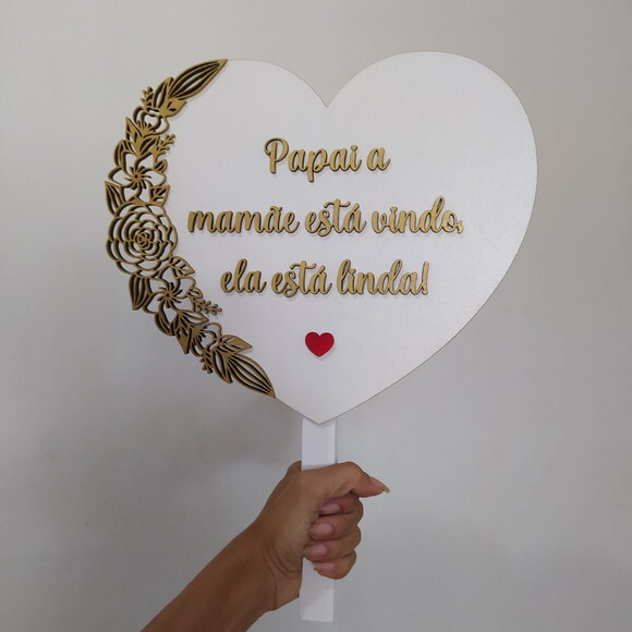 Placa de Pajem Coração Floral Alto Relevo com Sua Frase