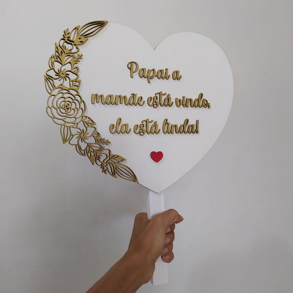 Placa de Pajem Coração Floral Alto Relevo com Sua Frase