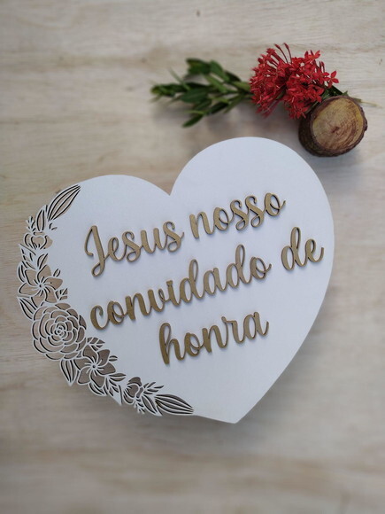 Placa de Pajem Coração Floral alto relevo COM SUA FRASE