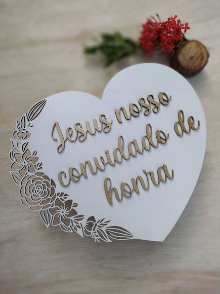 Placa de Pajem Coração Floral alto relevo COM SUA FRASE