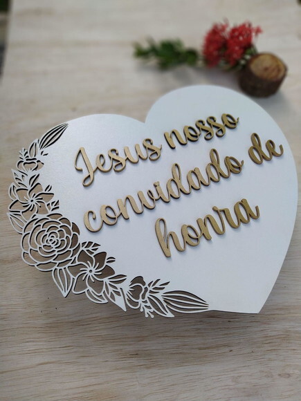 Placa de Pajem Coração Floral alto relevo COM SUA FRASE