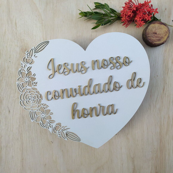 Placa de Pajem Coração Floral alto relevo COM SUA FRASE