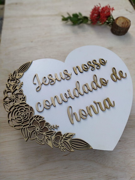 Placa de Pajem Coração Floral Alto Relevo com Sua Frase