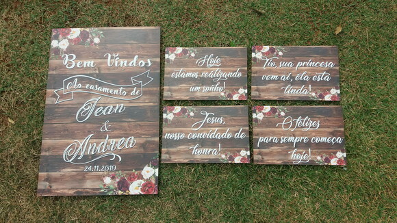 Placa de Recepção 60x40 + 4 placas pajem casamento