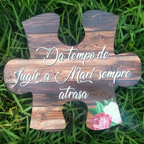 Placa pajem/daminha em MDF - Quebra Cabeça COM SUA FRASE