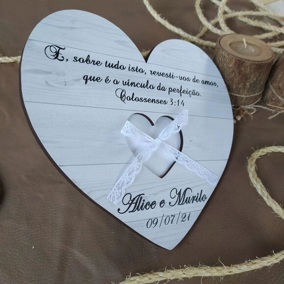 Placa Porta alianças coração