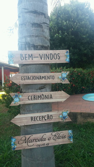 Placas Indicativas casamento Floral azul Kit com 5