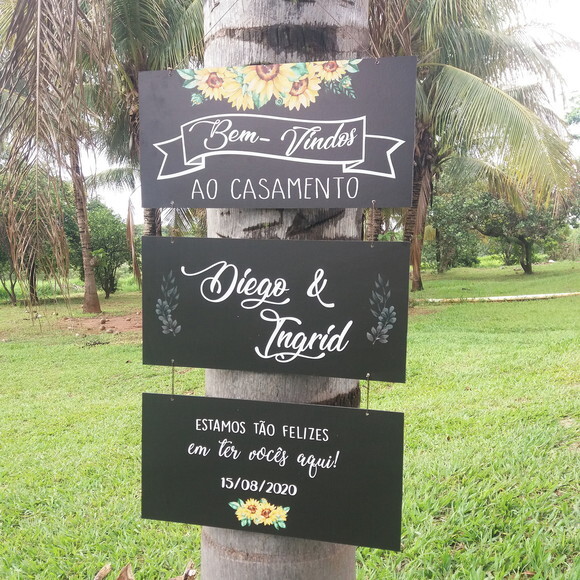 Placas indicativas casamento 3 placas 40x20cm