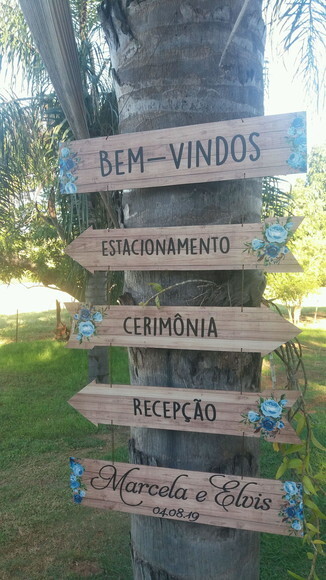 Placas Indicativas casamento Floral azul Kit com 5