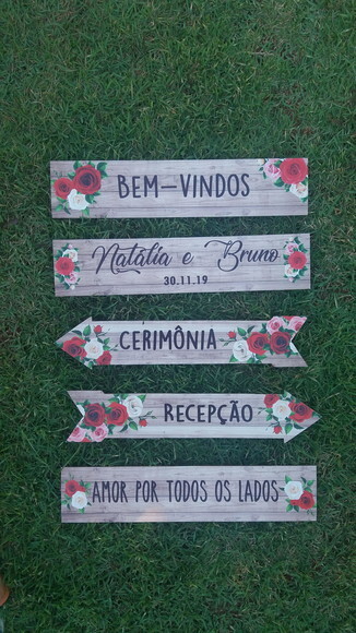 Placas indicativas casamento Kit com 5