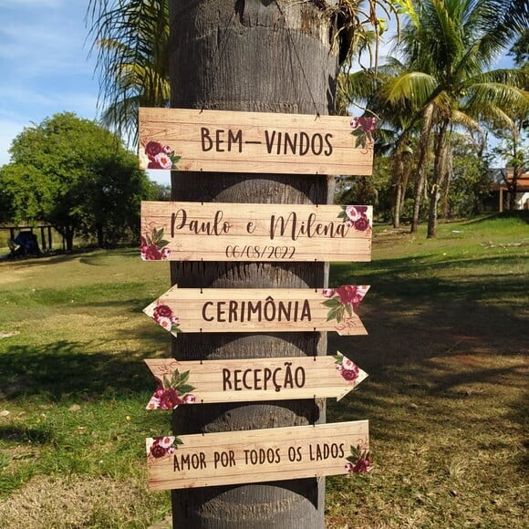 Placas indicativas casamento Kit com 5 COM SUA FRASE