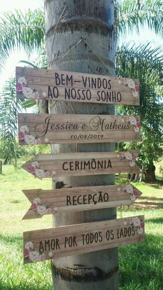 Placas indicativas casamento Kit com 5 COM SUA FRASE