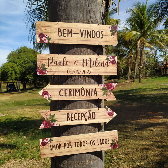 Placas indicativas casamento Kit com 5 COM SUA FRASE
