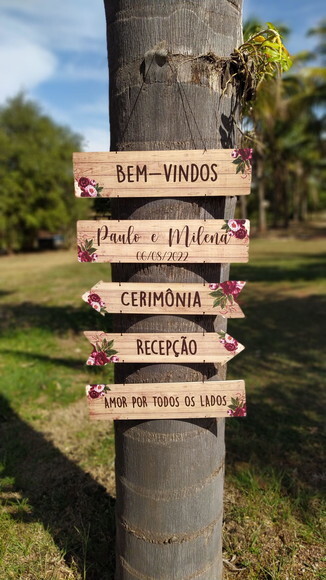 Placas indicativas casamento Kit com 5 COM SUA FRASE