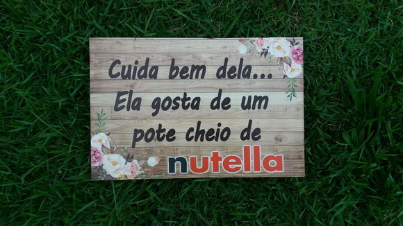 Plaquinha de Casamento em mdf com Sua Frase nutella