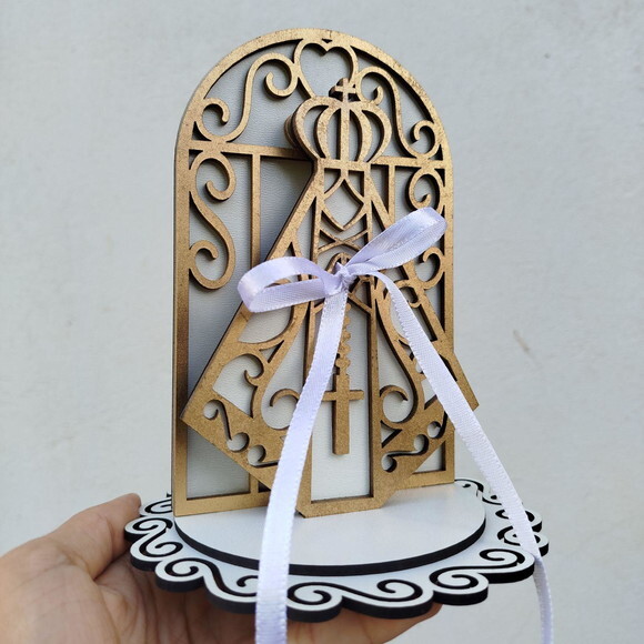 Porta Alianças altar Nossa Senhora Branco e Dourado