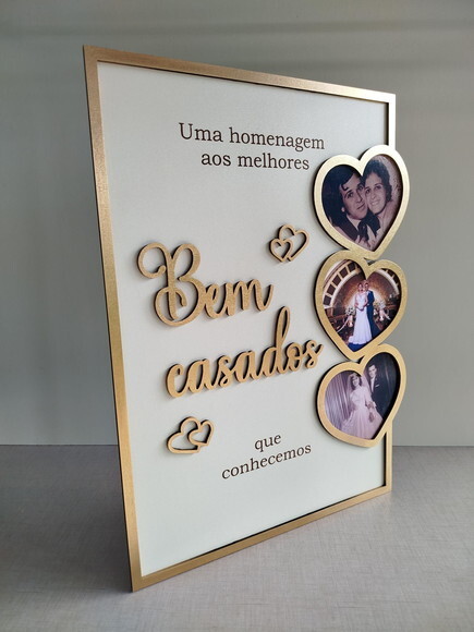 Quadro Homenagem Bem Casados (40x30cm p/ 3 Corações)