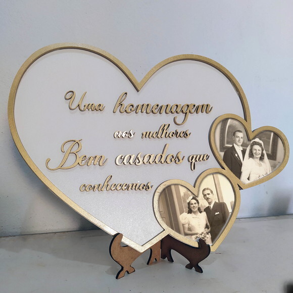 Quadro Homenagem Bem Casados Avós Coração Branco E Dourado