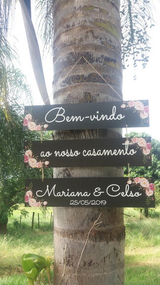 3 Placas casamento indicativa COM SUA FRASE em MDF