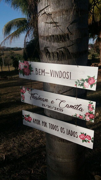 3 Placas casamento indicativa em MDF COM SUA FRASE