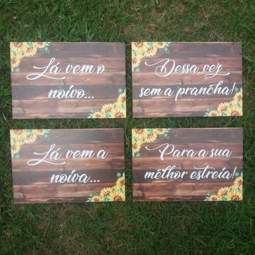 4 Placas de casamento COM SUA FRASE -Floral Girassol