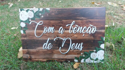 4 Placas de Casamento com Sua Frase Floral Branco