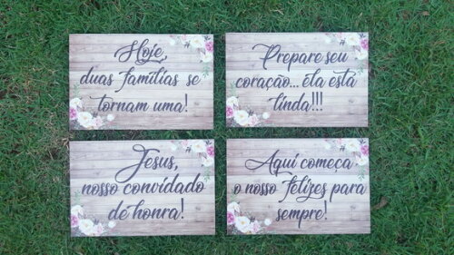 4 Placas de casamento COM SUA FRASE -Floral Rosê