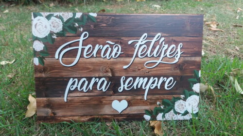 4 Placas de Casamento com Sua Frase Floral Branco