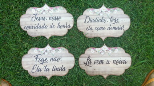 4 Placas de casamento COM SUA FRASE-Floral Rosê
