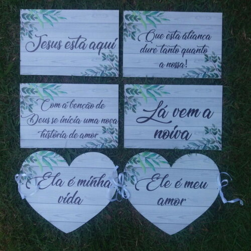 4 Placas Pajem + 2 das Cadeiras coração em MDF COM SUA FRASE