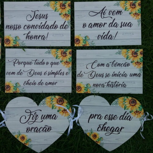 4 Placas Pajem + 2 das Cadeiras coração em MDF COM SUA FRASE