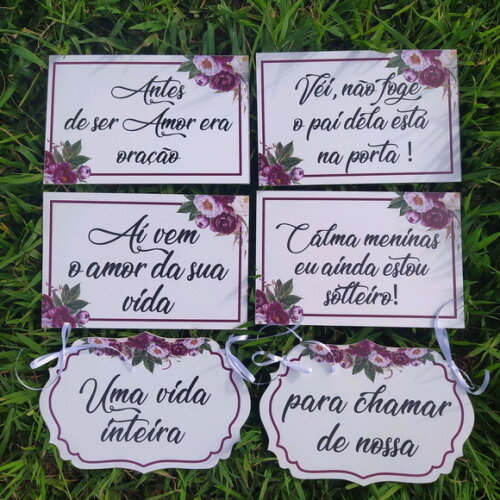 4 Placas Pajem + 2 Placa das Cadeiras em MDF COM SUA FRASE