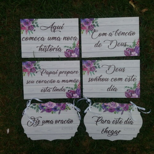 4 Placas Pajem + 2 Placa Das Cadeiras Em Mdf Com Sua Frase
