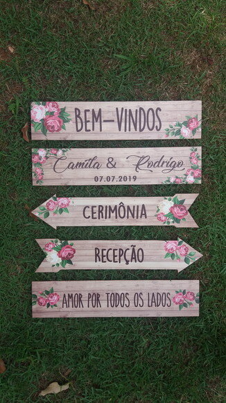 5 Placas casamento indicativa COM SUA FRASE em MDF