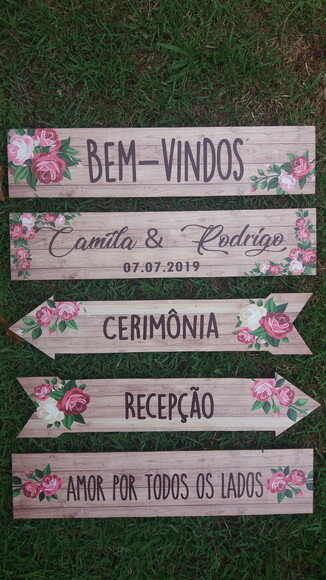 5 Placas casamento indicativa COM SUA FRASE em MDF
