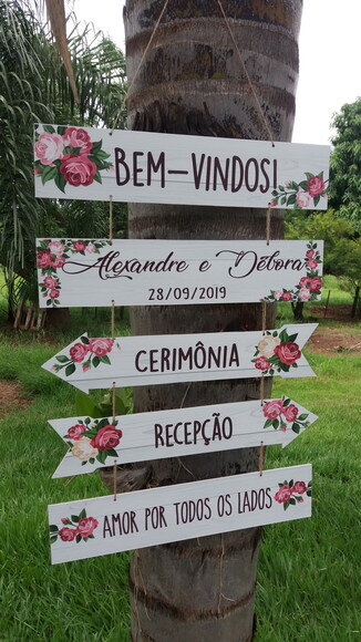 5 Placas casamento indicativa COM SUA FRASE em MDF