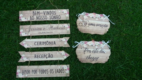 5 placas indicativas + 2 Placas das cadeiras COM SUA FRASE
