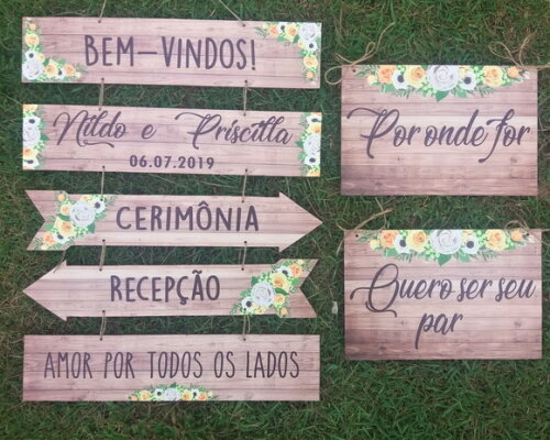 5 placas indicativas + 2 Placas das cadeiras COM SUA FRASE