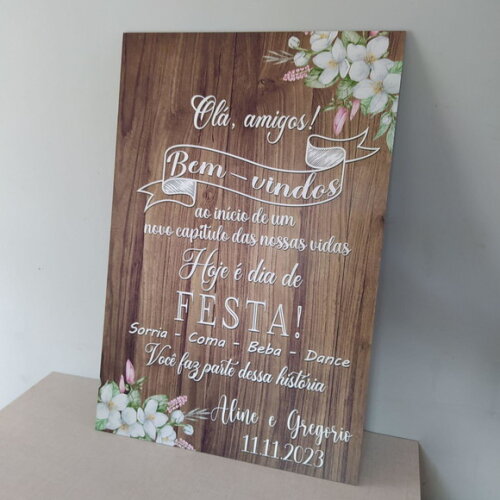 Placa Boas Vindas Casamento 60x40cm