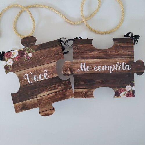 Placa cadeira dos noivos - Quebra Cabeça COM SUA FRASE.