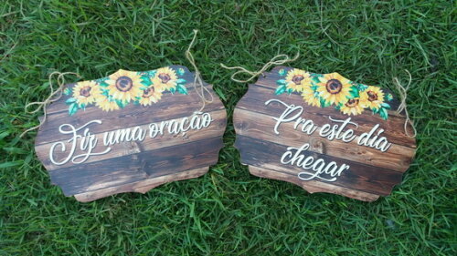 Placa Cadeira dos noivos COM SUA FRASE Girassol