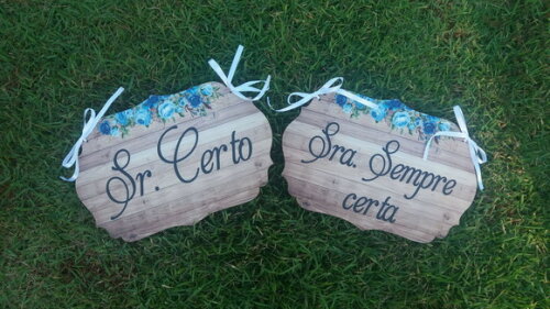 Placa Cadeira dos noivos Floral Azul COM SUA FRASE