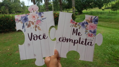 Placa cadeira dos noivos em MDF -Quebra Cabeça COM SUA FRASE